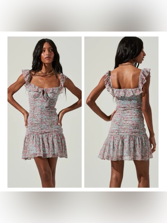 Astr Dresses & Skirts - ASTR The Label Blue Pink Floral Ruched Mini Dress Size M Cottagecore Romance